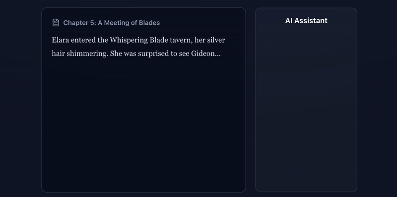 Animation of an AI assistant detecting lore conflicts and generating ideas.